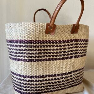 Stylish Woven Tote Bag with Brown Handles
